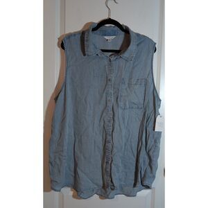 Time and Tru Chambray Top XXXL 22 Sleeveless Button Up Shirt Blue NWT